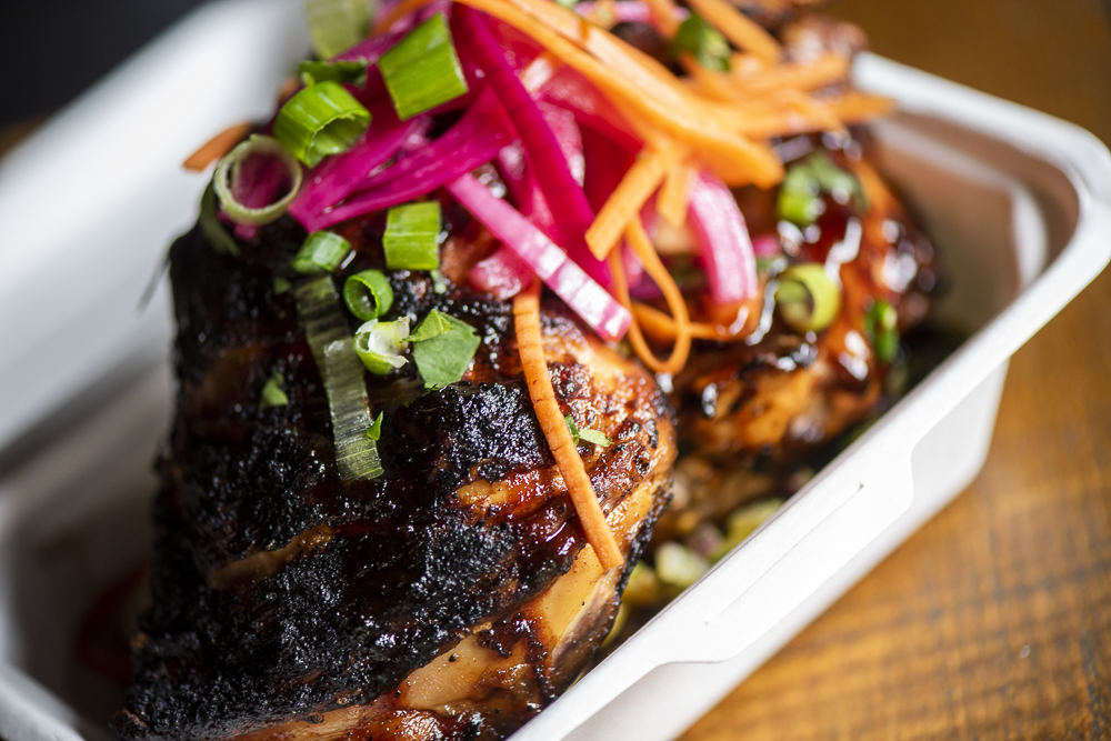 Smoked chicken thighs with pickled slaw