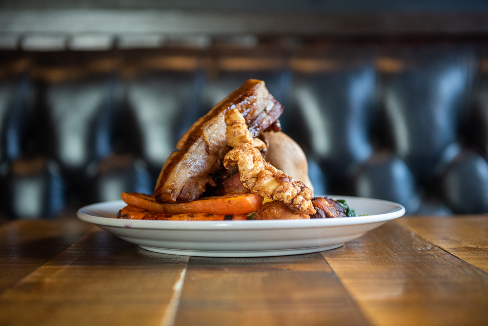 Slow-roasted pork belly with crackling