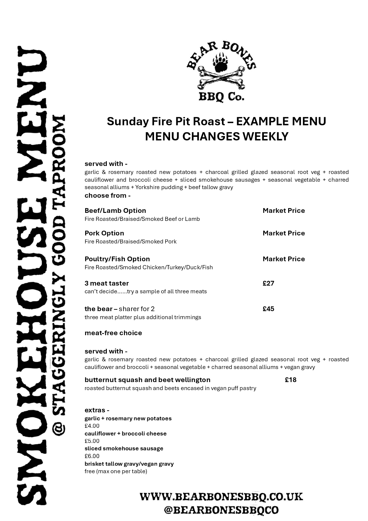 Sunday Menu menu