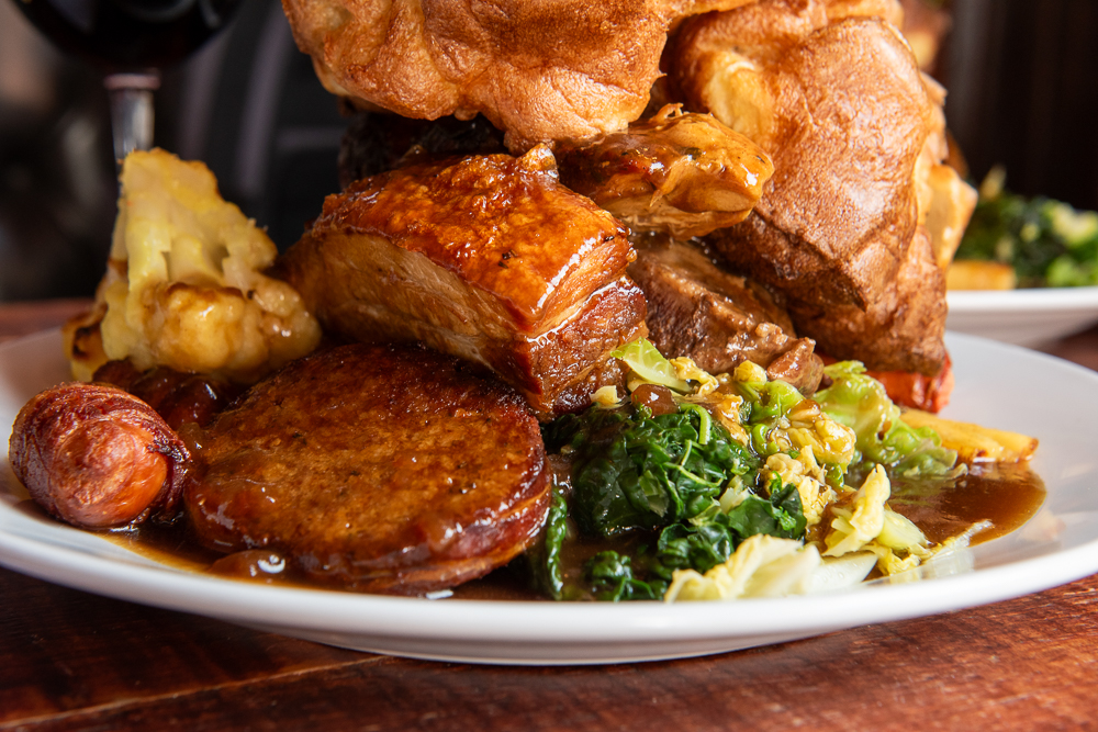 Sunday roast — pork, Yorkshire pudding and trimmings